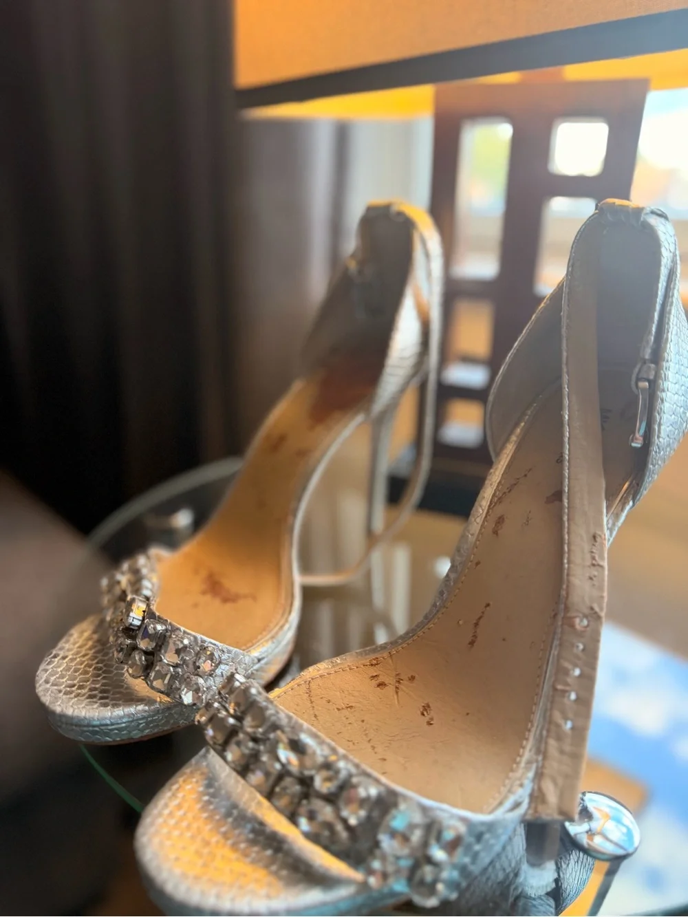 Michael Kors Silver Embellished Snake-Texture Stiletto Sandals